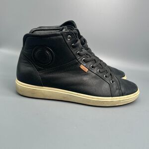 Ecco Soft 7 Mens 7 Black Leather Sneakers Lace-Up High Top Round Toe Casual
